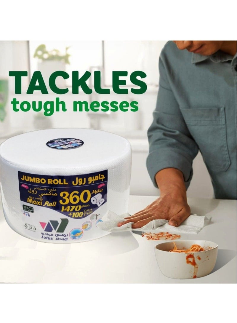 Lotus Alwadi Jumbo Roll Maxi Roll Tissues, 2 Ply, White, 360 m, 1470 meters + 100 meters - Image 2