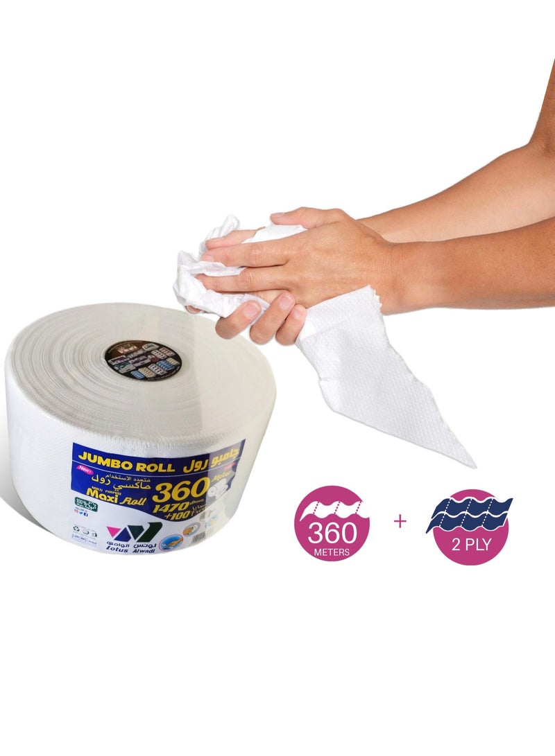 Lotus Alwadi Jumbo Roll Maxi Roll Tissues, 2 Ply, White, 360 m, 1470 meters + 100 meters - Image 5