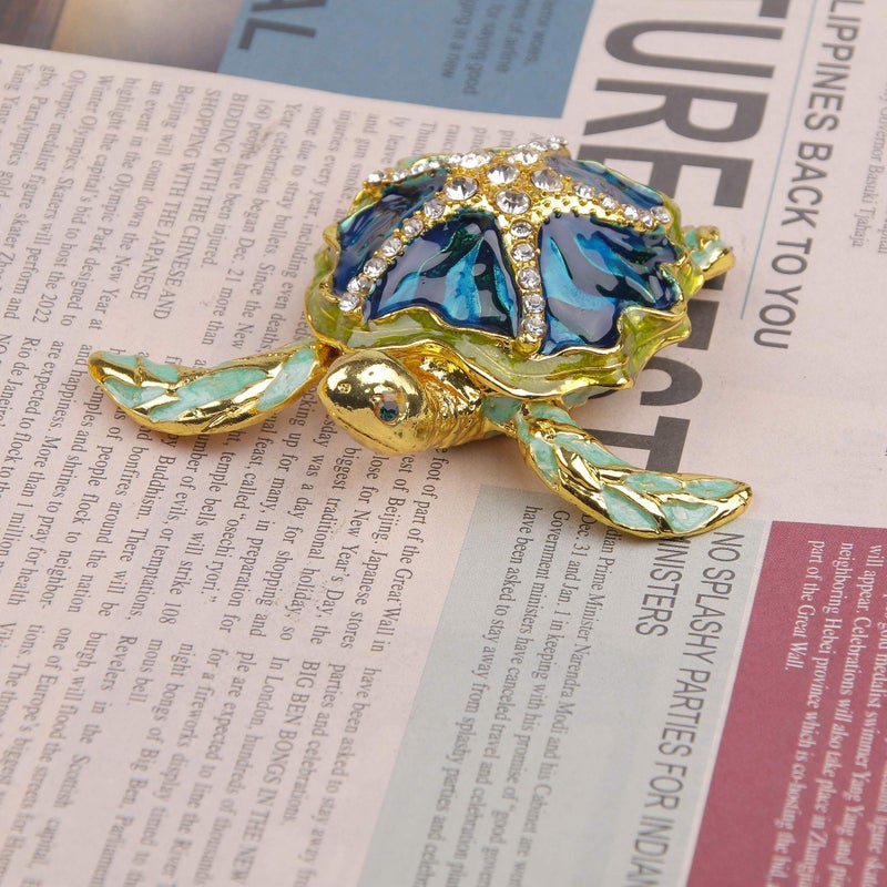 SEVENBEES Sea Turtle Figurine Hinged Trinket Box Decorative Jewelry Boxes with Sea Star Figure - Image 3