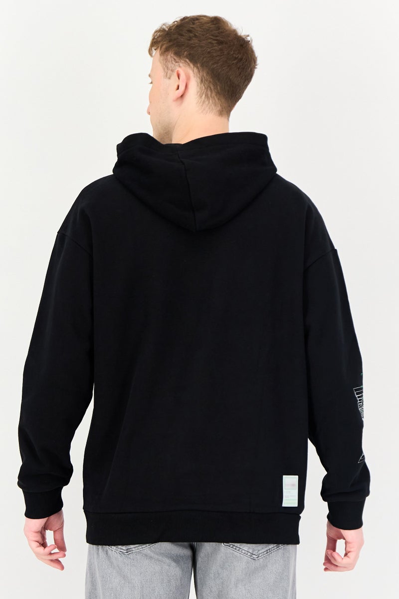 SELECTED Men Hooded Long Sleeve Graphic Print Hoodie, Black - Image 3