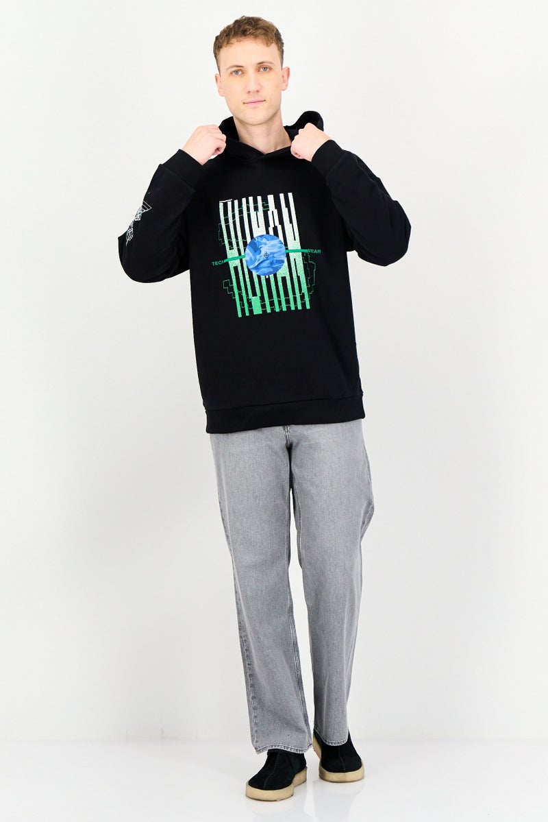 SELECTED Men Hooded Long Sleeve Graphic Print Hoodie, Black - Image 4