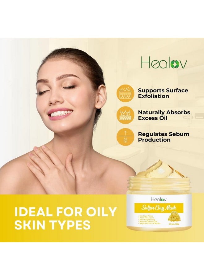 Herblov - Sulfur Face Mask - All Natural Sulfur Facial Clay Mask - Glowing Skincare For Acne, Spots, Oily Skin - Sulfur Acne Cream Absorbs Excess Oil and Unclogs Pores - Kaolin Mask Treatment - Image 1
