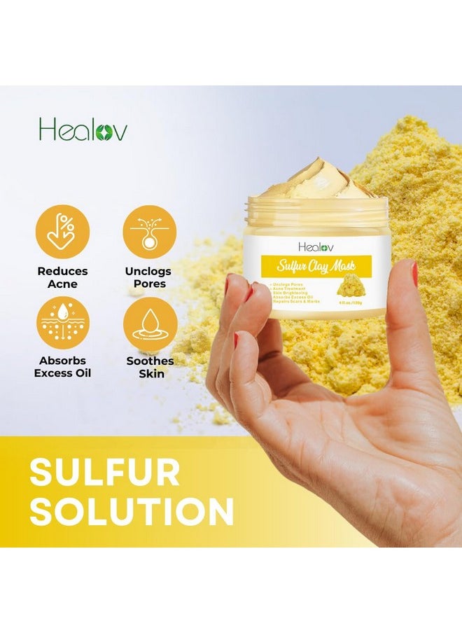 Herblov - Sulfur Face Mask - All Natural Sulfur Facial Clay Mask - Glowing Skincare For Acne, Spots, Oily Skin - Sulfur Acne Cream Absorbs Excess Oil and Unclogs Pores - Kaolin Mask Treatment - Image 1