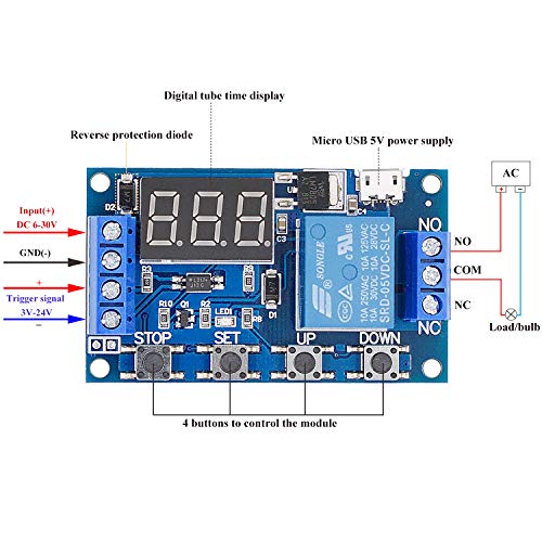 Valefod [2 Pack] DC 6-30V Timer Relay Programmable Delay Relay Module Cycle Timer with LED Display / 5V Micro USB, Smart Home Controller - Image 2