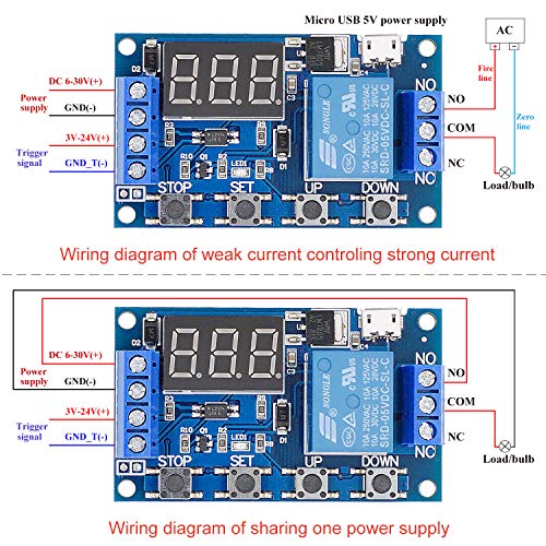 Valefod [2 Pack] DC 6-30V Timer Relay Programmable Delay Relay Module Cycle Timer with LED Display / 5V Micro USB, Smart Home Controller - Image 4