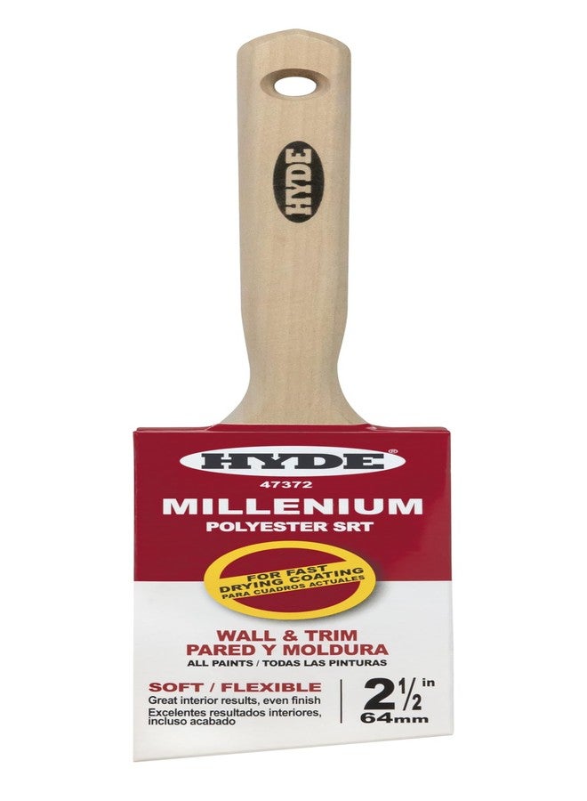 Hyde Millenium Angled Sash Paint Brush, Flat, Soft, Flexible Polyester SRT with Wood Handle, 2 1/2 Inch, 47372 - Image 1