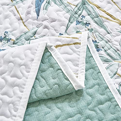 Flysheep Botanical Quilt Set 3 Pieces Full/Queen Size, Green Leaves Printed on White Reversible Bedspread Coverlet Set, Soft Microfiber Lightweight Bed Cover for All Season (90" x 90", 1 Quilt+ 2 Pillow Shams) - Image 5