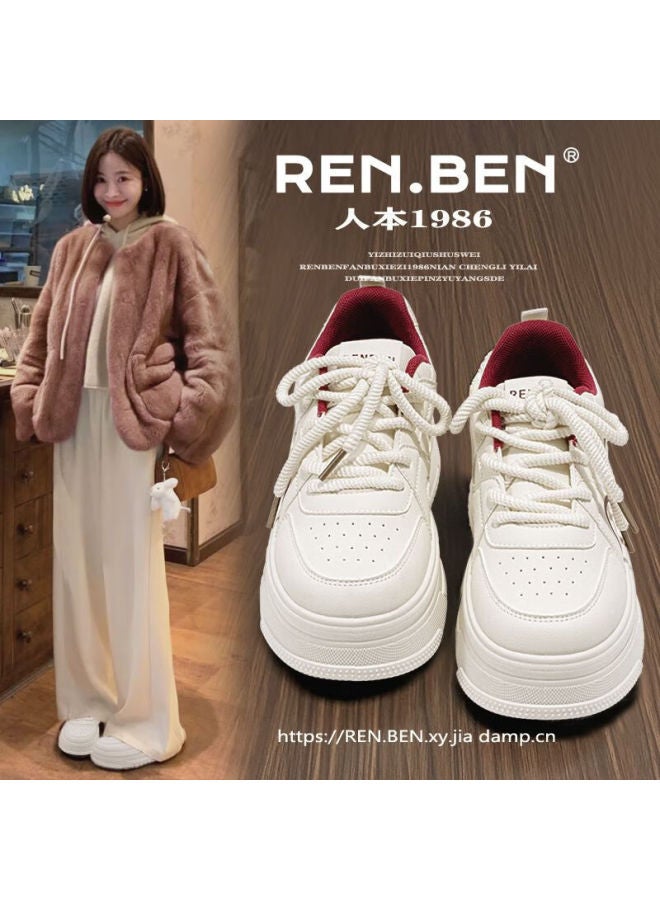 Renben Ancola Red And White Sneakers 2025 New Popular Spring Autumn Versatile Fashion Chic Niche Trendy Thick Sole Sneakers