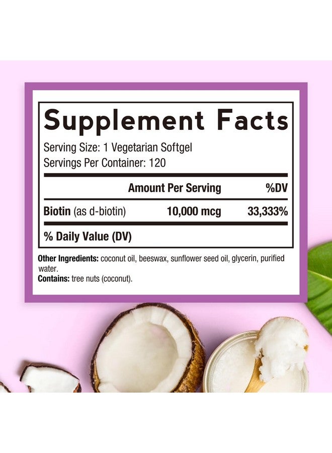 Doctor's Recipes Biotin 10,000 mcg, Hair Growth, Healthy Skin & Nails, Energy Metabolism, Vegetarian-Friendly Biotin, with Coconut Oil, Non-GMO, 4 Month Supply, 120 Vegetarian Softgels - Image 2