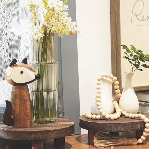 Dantawood Wooden Stool Display Stand, Round Plant Stand, Wood Planter Holder for Flower Pots For Living Room Bedroom Balcony Indoor and Outdoor- 2Pc Round Pot Stand - Image 5