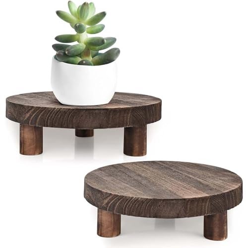 Dantawood Wooden Stool Display Stand, Round Plant Stand, Wood Planter Holder for Flower Pots For Living Room Bedroom Balcony Indoor and Outdoor- 2Pc Round Pot Stand - Image 1