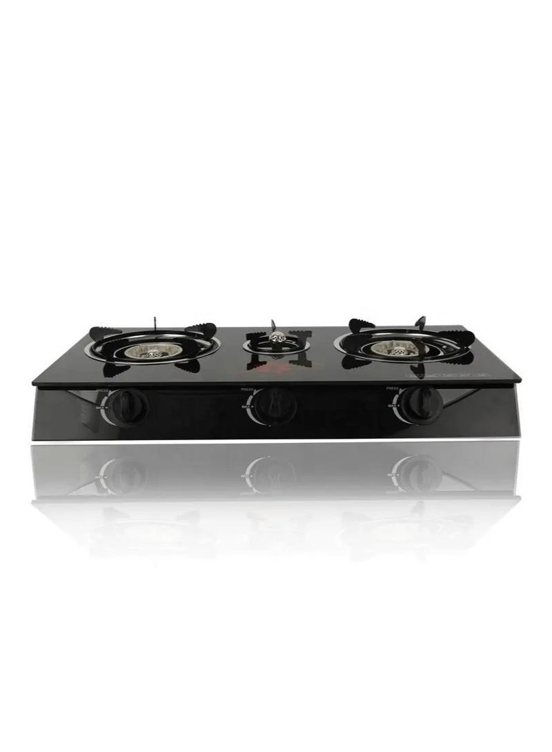 3 Burner Low Gas Consumption Automatic Glass Stove Black and Red - Image 1