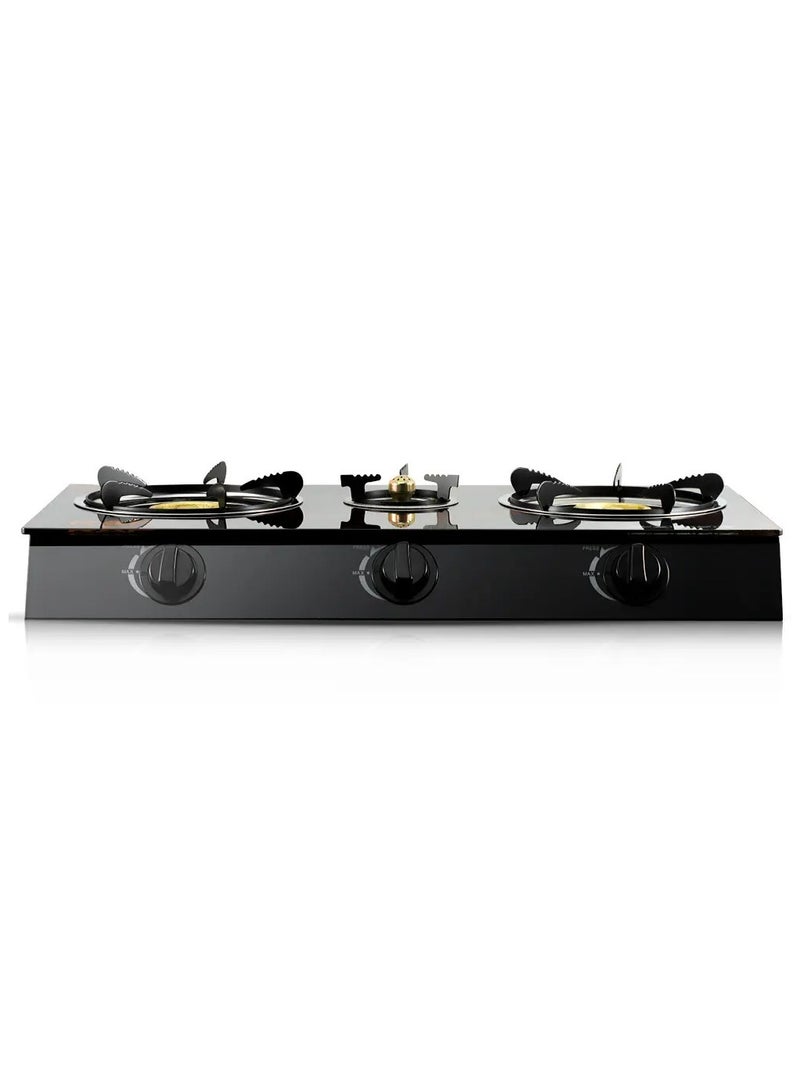 3 Burner Low Gas Consumption Automatic Glass Stove Black and Red - Image 5