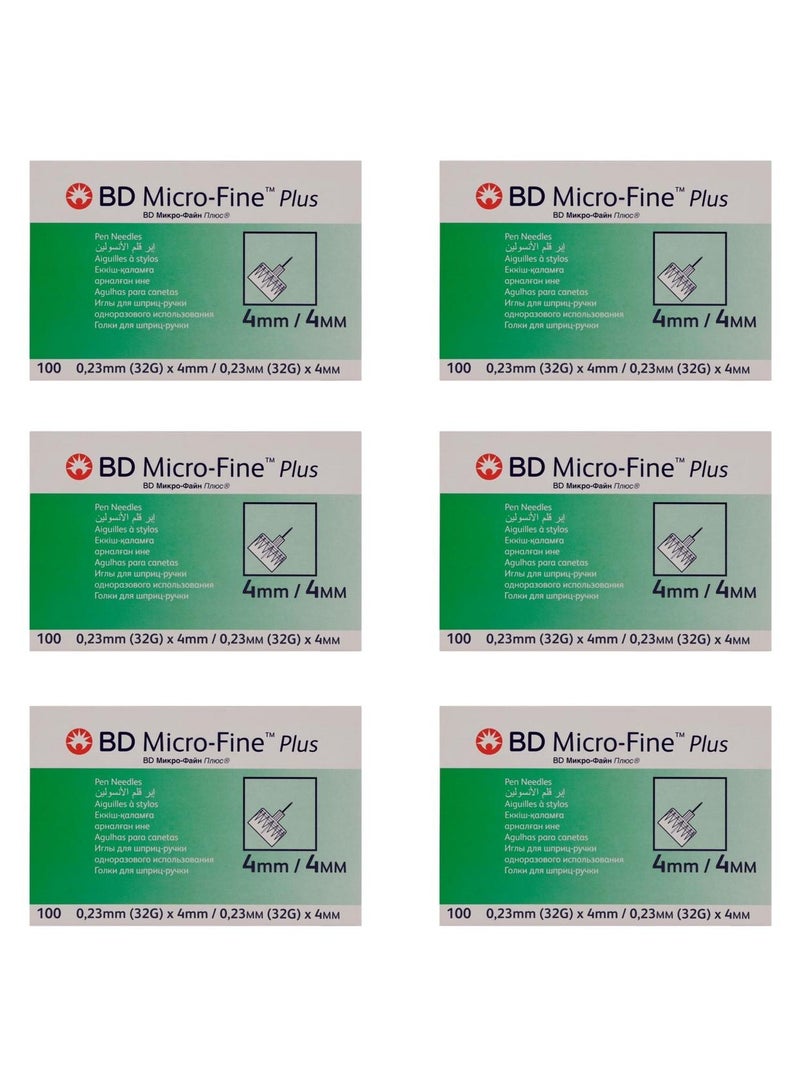 BD 6 Packs of BD Micro-Fine Plus Insulin Pen Needles, 32G × 4mm – 600 Pieces