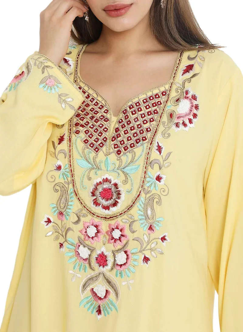 هانا آند سارا PURE MUSLIN SILK COTTON WITH UNIQUE THREAD EMBROIDERY ARABIC KAFTAN JALABIYA DRESS