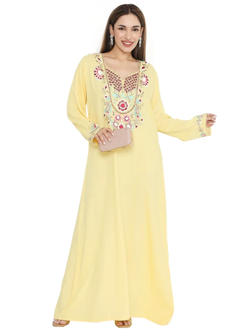 هانا آند سارا PURE MUSLIN SILK COTTON WITH UNIQUE THREAD EMBROIDERY ARABIC KAFTAN JALABIYA DRESS