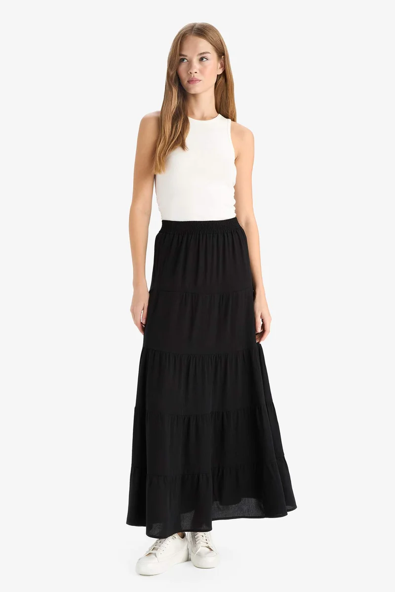ديفاكتو A Line Crinkle Viscose Normal Waist Maxi Skirt