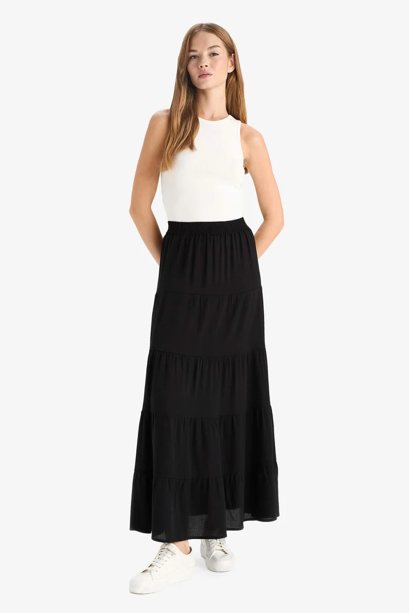 ديفاكتو A Line Crinkle Viscose Normal Waist Maxi Skirt