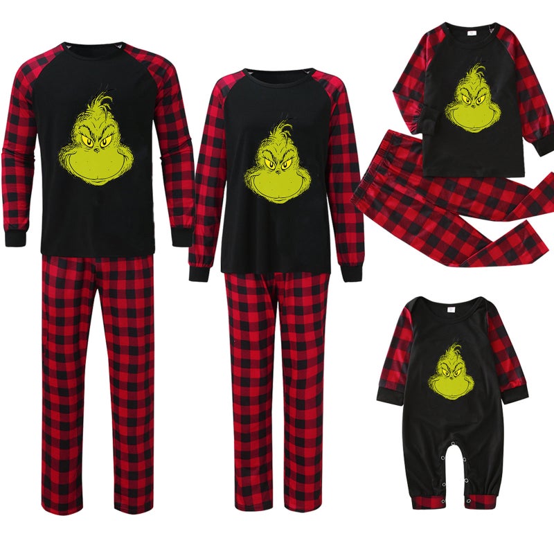 Tianming Clothing Parent-Child Homewear Christmas Homewear Parent-Child Suit Grinch Printed Homewear - Image 1
