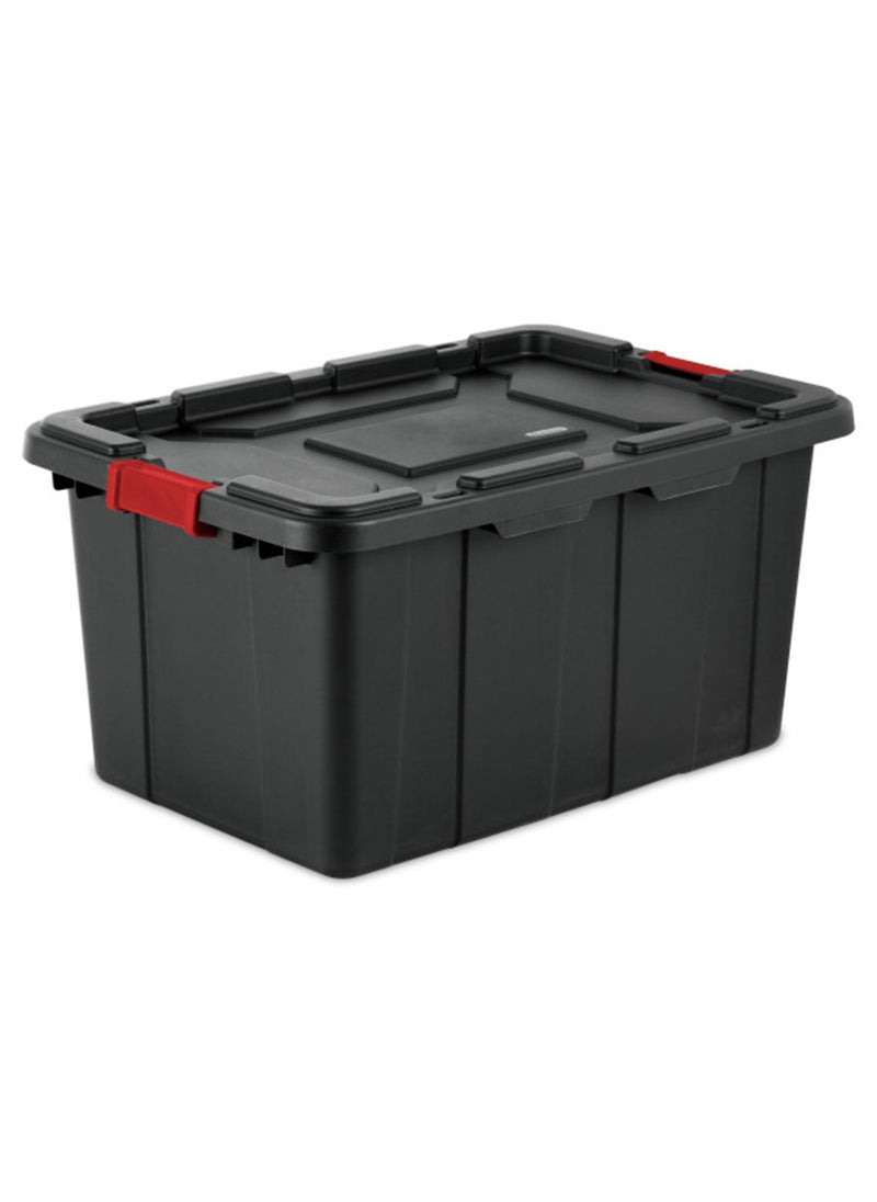Sterilite Sterilite 4Pack Industrial Tote HeavyDuty Plastic Garage Storage Bins with Latching Lid Black 27 Gallon 