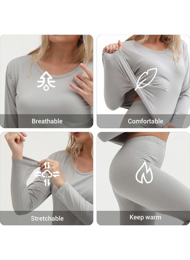 PISIQI Women's Ultra-Soft Long Thermal Underwear Set -Grey, XXL - Image 3