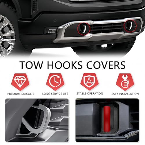 TOPVOP auto Tow Hooks Covers Fits for GMC Sierra 1500 2019-2025,Vertical Tow Hooks Covers for GMC Sierra 1500 Accessories 2019-2024 (Red) - Image 2