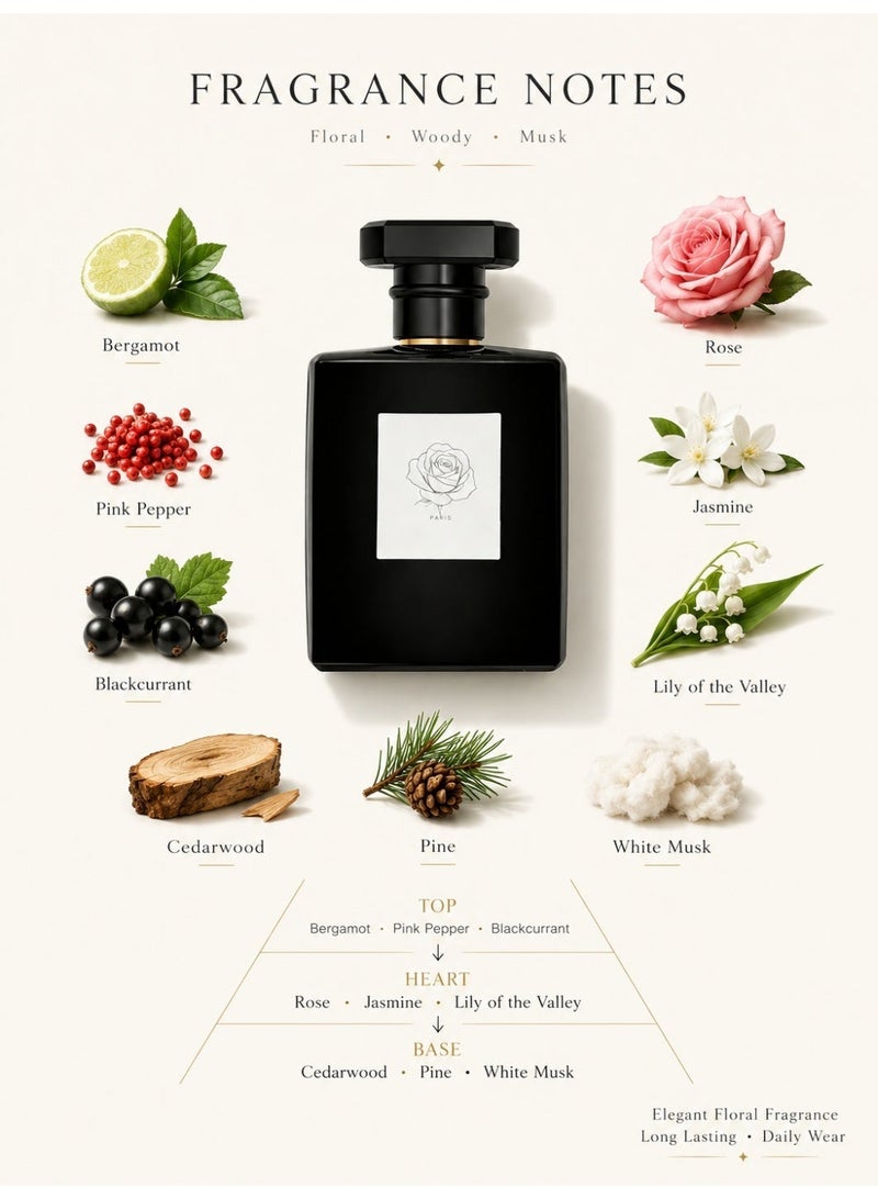 عطر نسائي برائحة الورد 50 مل، عطر زهري خشبي مع المسك يدوم طويلاً، بخاخ عطر للاستخدام اليومي، مناسب للعمل والسفر والحفلات والمواعيد الرومانسية، هدية أنيقة للنساء في أعياد الميلاد - Image 2