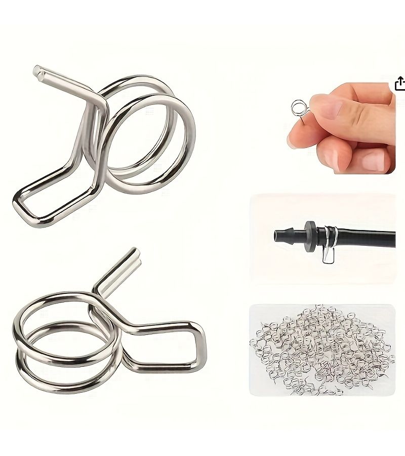 304 Stainless Steel 50 Pcs Single Wire Rust Proof Hose Clamps Tightening Hoops Hand Press Spring Oxygen Tube Fasteners - Image 1