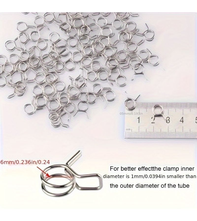 304 Stainless Steel 50 Pcs Single Wire Rust Proof Hose Clamps Tightening Hoops Hand Press Spring Oxygen Tube Fasteners - Image 2