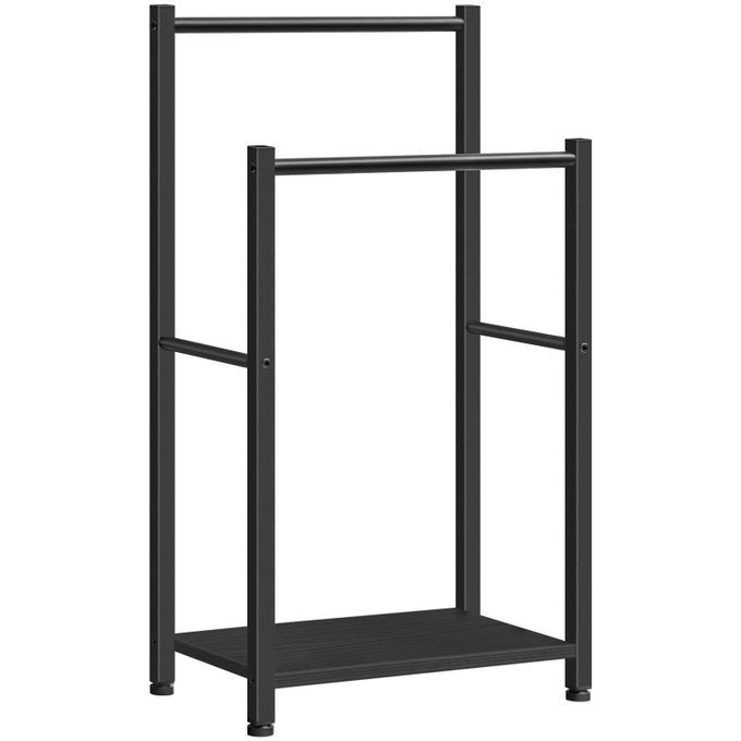 FREE STANDING TOWEL RACK FOR BATHROOM 165 L X 94 W X 315 H 2 TIER BLANKET RACK BLANKET HOLDER DRYING AND DISPLAY RACK WITH SHELF BLACK BB02LB01