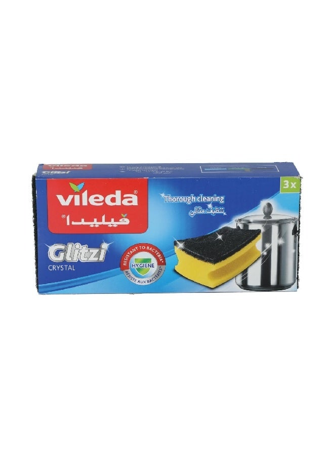 Vileda 3-Piece Glitzi Crystal Thorough Cleaning Sponge Black and Yellow  5 x 10 x 20 cm V03 - Image 1