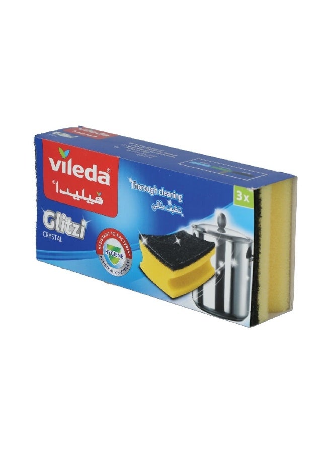 Vileda 3-Piece Glitzi Crystal Thorough Cleaning Sponge Black and Yellow  5 x 10 x 20 cm V03 - Image 2