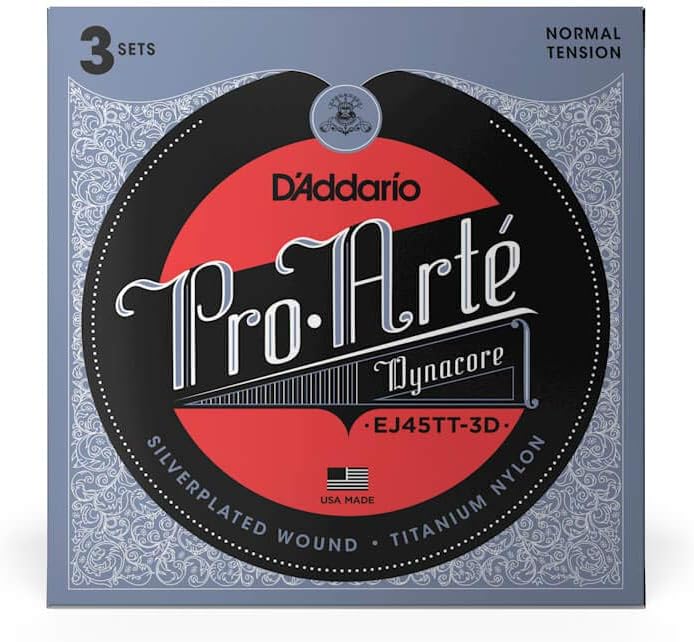 D'Addario Guitar Strings - Pro-Arte Classical Guitar Strings - EJ45TT-3D Dynacore - Silver Plated Wrap, Composite Dynacore, Titanium Nylon Trebles - Normal Tension, 3-Pack - Image 2