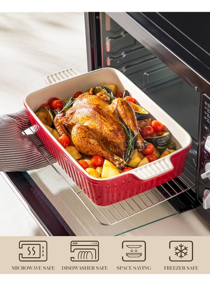 Relex 4.4 QT Baking Dish, 9x13 Large Casserole Dish for Oven, Ceramic Baking Pan, Rectangular Lasagna Pan Deep with Handles for Baking, Durable Microwave Oven Safe, Red - Image 4