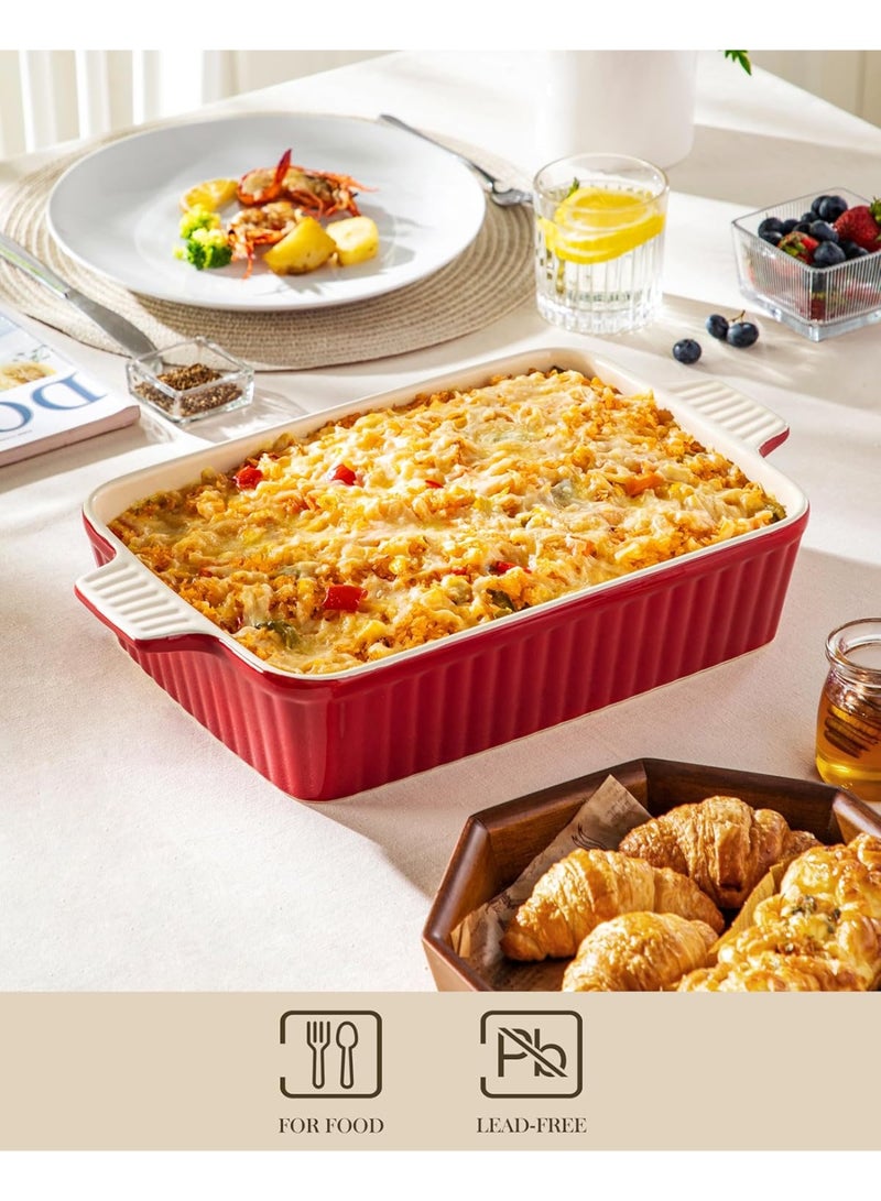 Relex 4.4 QT Baking Dish, 9x13 Large Casserole Dish for Oven, Ceramic Baking Pan, Rectangular Lasagna Pan Deep with Handles for Baking, Durable Microwave Oven Safe, Red - Image 2