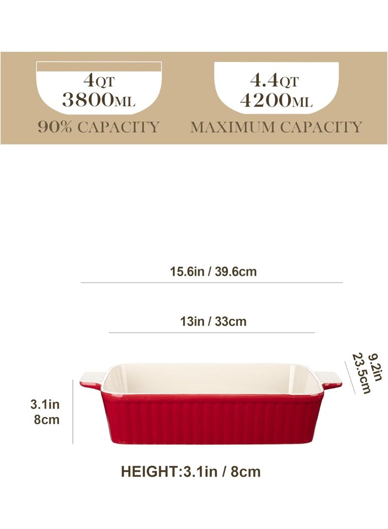 Relex 4.4 QT Baking Dish, 9x13 Large Casserole Dish for Oven, Ceramic Baking Pan, Rectangular Lasagna Pan Deep with Handles for Baking, Durable Microwave Oven Safe, Red - Image 3