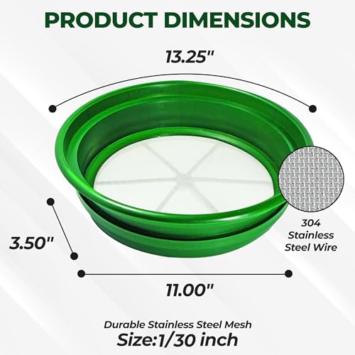 SE 13.25 Inch Wide Stackable Classifier Gold Prospecting Pan - 1/30 Inch Stainless Steel Mesh Sifting Pan, Green - Image 3