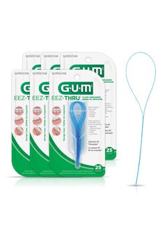 جم خيوط تنظيف الأسنان GUM EEZ-Thru، خيوط تنظيف الأسنان لتقويم الأسنان والجسور والغرسات، 25 قطعة (عبوة من 6 قطع)  - Image 1