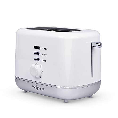Wipro Vesta Bread Toaster 800 Watts Auto Pop up with Removable Crumb Tray, 7 Browning Levels with Defrost and Pre Heat Function (White), Standard (VA021020) - Image 1