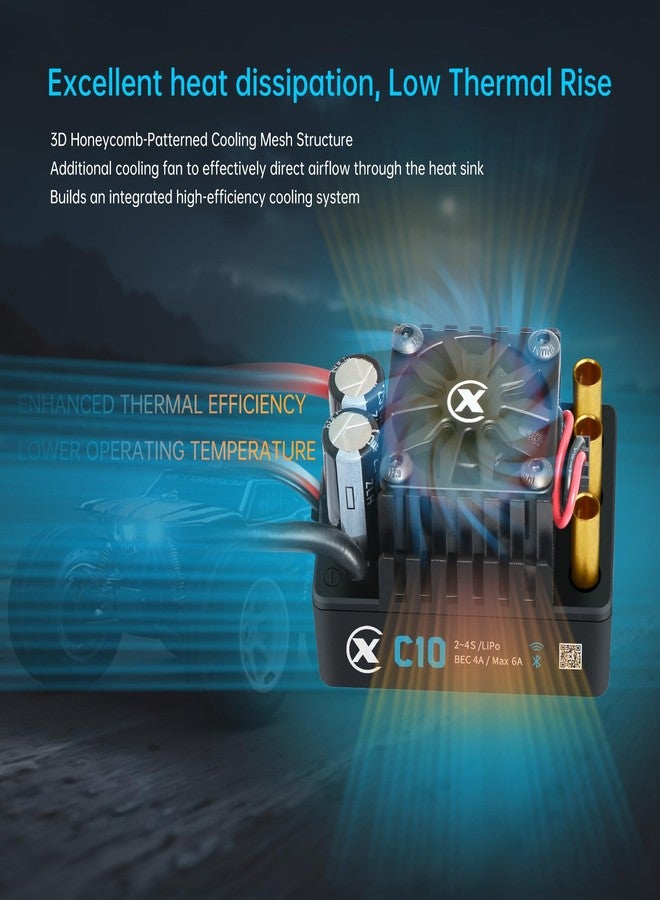 XC وحدة التحكم ESC بدون مستشعر XC C10 للسيارات RC، 2-4S ليثيوم بوليمر، 120A تيار مستمر، 4-6A، 6.0/7.4V BEC، مناسبة لشاحنات 1/10 على الطرق الوعرة والقصيرة - Image 5
