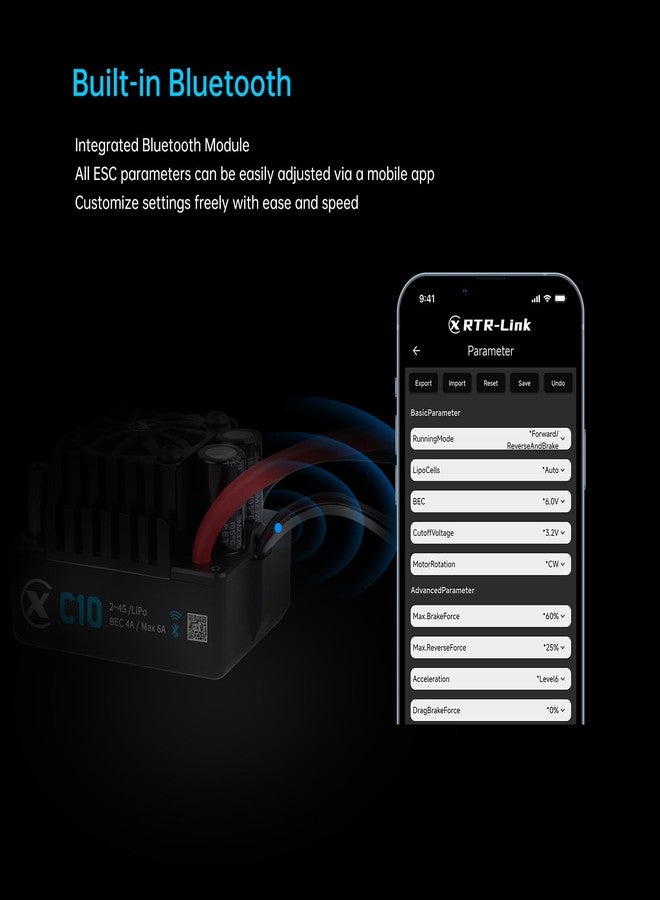 XC وحدة التحكم ESC بدون مستشعر XC C10 للسيارات RC، 2-4S ليثيوم بوليمر، 120A تيار مستمر، 4-6A، 6.0/7.4V BEC، مناسبة لشاحنات 1/10 على الطرق الوعرة والقصيرة - Image 4