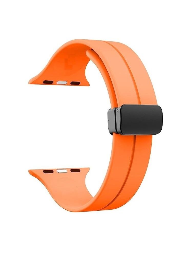 Generic - For Apple Watch 42/44mm 6 Series - D-Shape Magnetic Clasp Silicone Replacement Sport Wristband Band - Orange - Image 1