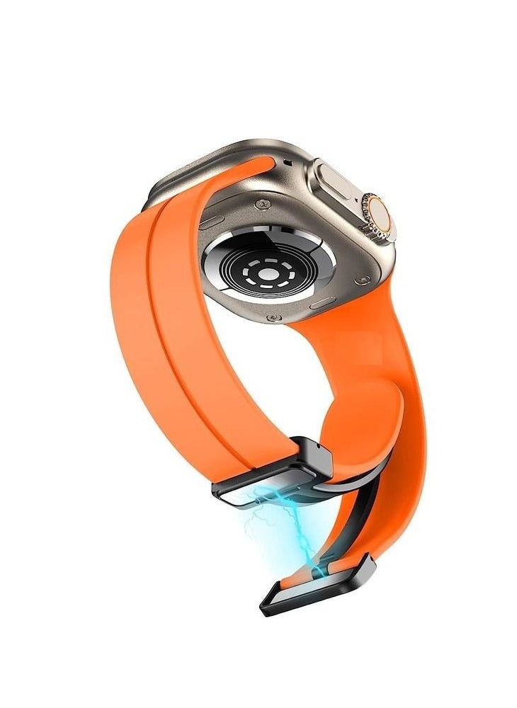 Generic - For Apple Watch 42/44mm 6 Series - D-Shape Magnetic Clasp Silicone Replacement Sport Wristband Band - Orange - Image 1
