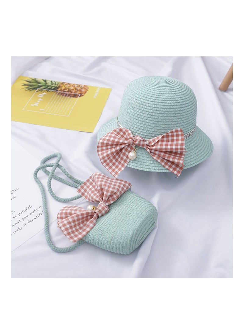 KUYING - Children's Cute Parent Child Beach Hat Straw Hat Bag Set Baby Sunshade Fisherman Hat Sun Hat - Image 1