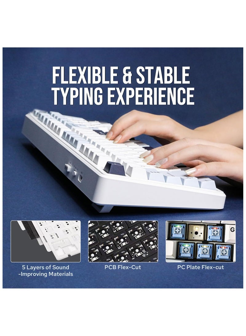 AULA F99 Gasket Mechanical Gaming Keyboard, Hot Swappable, RGB Backlit, Greywood Linear Switch, Bluetooth / 2.4G / USB-C, 8000mAh Battery – White Blue - Image 3