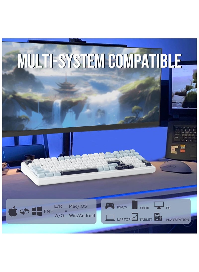 AULA F99 Gasket Mechanical Gaming Keyboard, Hot Swappable, RGB Backlit, Greywood Linear Switch, Bluetooth / 2.4G / USB-C, 8000mAh Battery – White Blue - Image 4