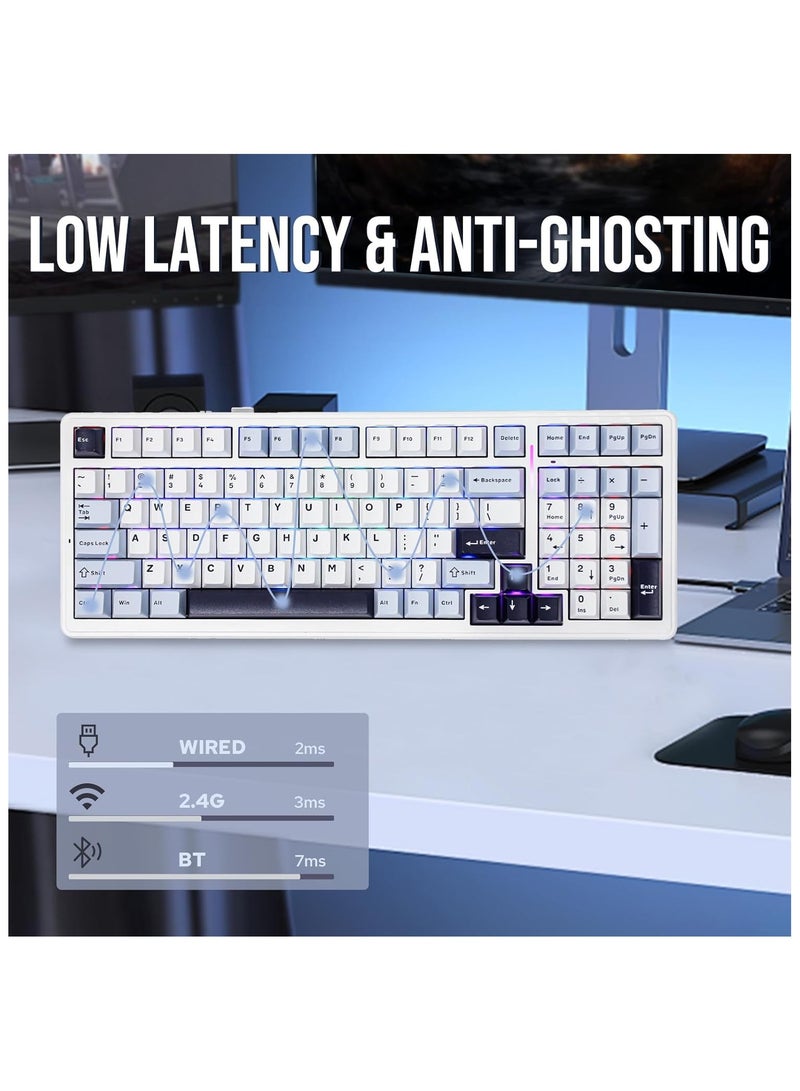 AULA F99 Gasket Mechanical Gaming Keyboard, Hot Swappable, RGB Backlit, Greywood Linear Switch, Bluetooth / 2.4G / USB-C, 8000mAh Battery – White Blue - Image 5