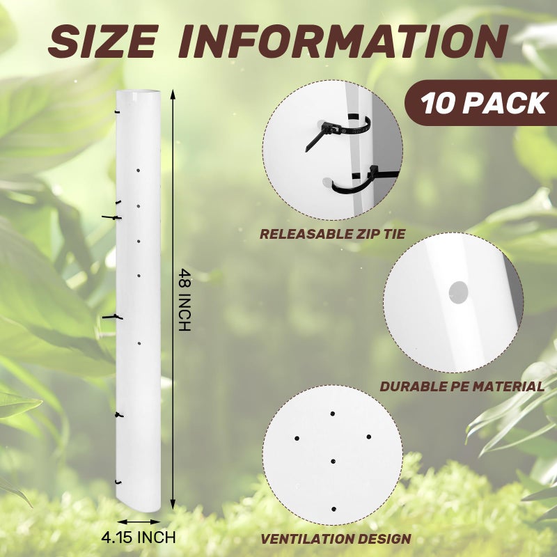 Pushglossy 10 Pack 48 Inch Tree Seedling Sapling Grow Tubes Standard Vented Seedling Protectors Split Tree Grow Protector with Releasable Zip Tie Plant Shelter for Cuttings Outdoor (White) - Image 2