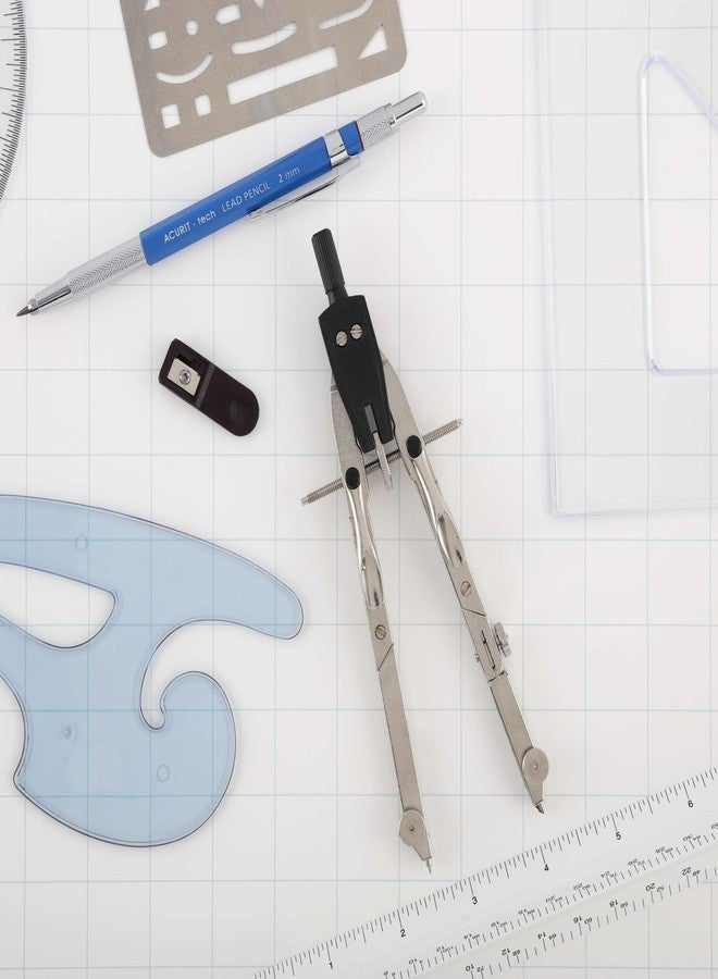 Acurit Drafting Tools Architect Set, 10 Piece Drafting Kit for Architects & Artists: Protractor, Compass, Architect's Scale, 2mm Pencil, Eraser Shield, Triangles, French Curve, Brush - Image 3
