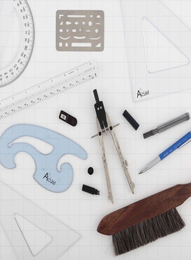 Acurit Drafting Tools Architect Set, 10 Piece Drafting Kit for Architects & Artists: Protractor, Compass, Architect's Scale, 2mm Pencil, Eraser Shield, Triangles, French Curve, Brush - Image 2